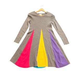 Hanna Andersson Girls 140 Size 10 Rainbow Sweater Dress Gray Ribbed Knit Twirl